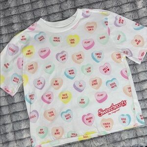 Sweethearts AOP conversation hearts cropped baggy shirt